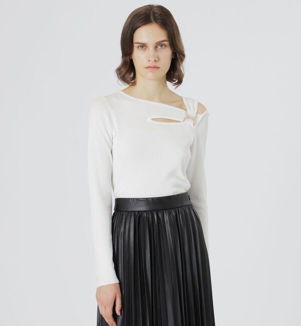  「カットアウトアシンメトリーヘムプルオーバー」|ニット・セーター|ホワイト