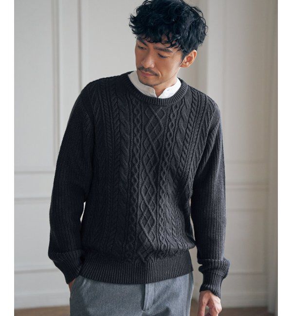 ikka「アランケーブル抗菌リサイクルニット」|プルオーバー|