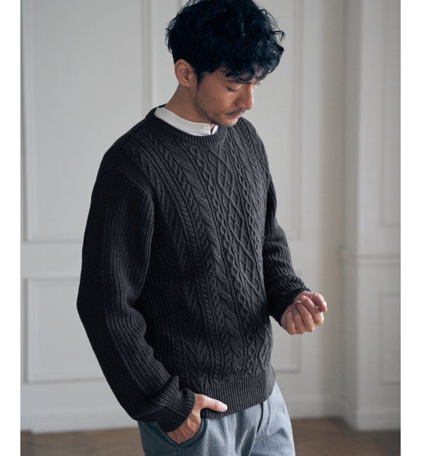 ikka「アランケーブル抗菌リサイクルニット」|プルオーバー|