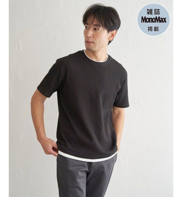 ikka「【雑誌MonoMax5月号掲載】冷感ドライワッフルフェイクT「小泉孝太郎さん着用モデル」」|Tシャツ・カットソー|ブラック