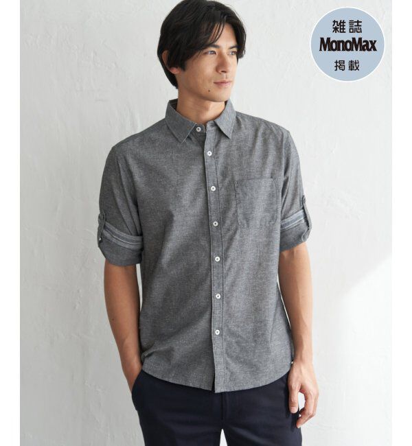 ikka「【雑誌MonoMax5月号掲載】フレンチリネンMIX袖2WAYシャツ【接触冷感】「小泉孝太郎さん着用モデル」」|シャツ・ブラウス|グレー