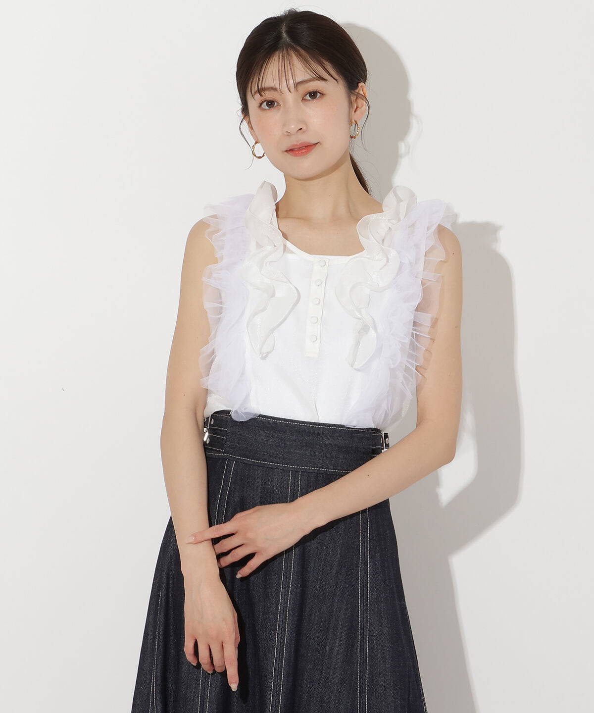 アンドクチュール「オーガンジー&チュールブラウス」|シャツ・ブラウス|オフ