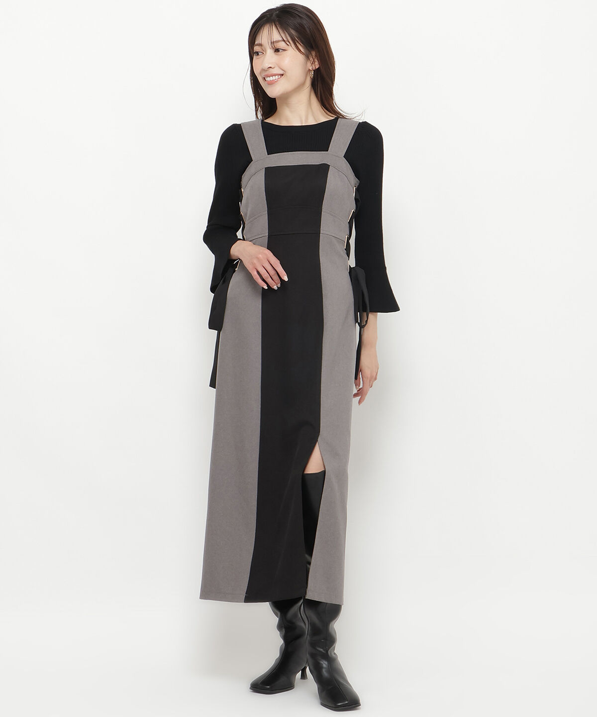 アンドクチュール「サイドリボン配色ジャンスカ」|ジャンパースカート|