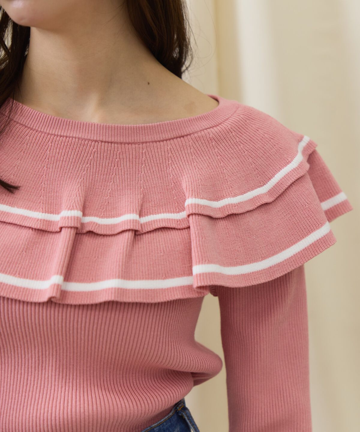 アンドクチュール「配色ケープフリルニット」|ニット・セーター|