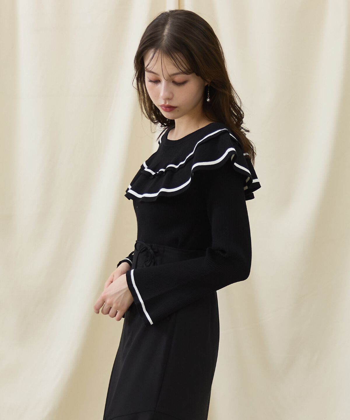 アンドクチュール「配色ケープフリルニット」|ニット・セーター|