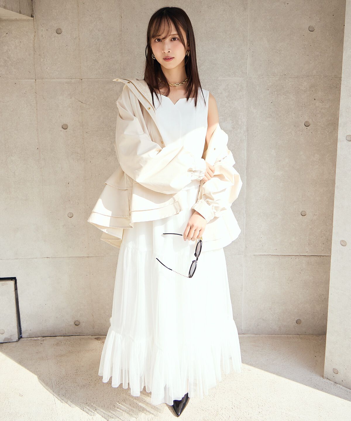 アンドクチュール「異素材ドッキングチュールワンピース」|ワンピース|