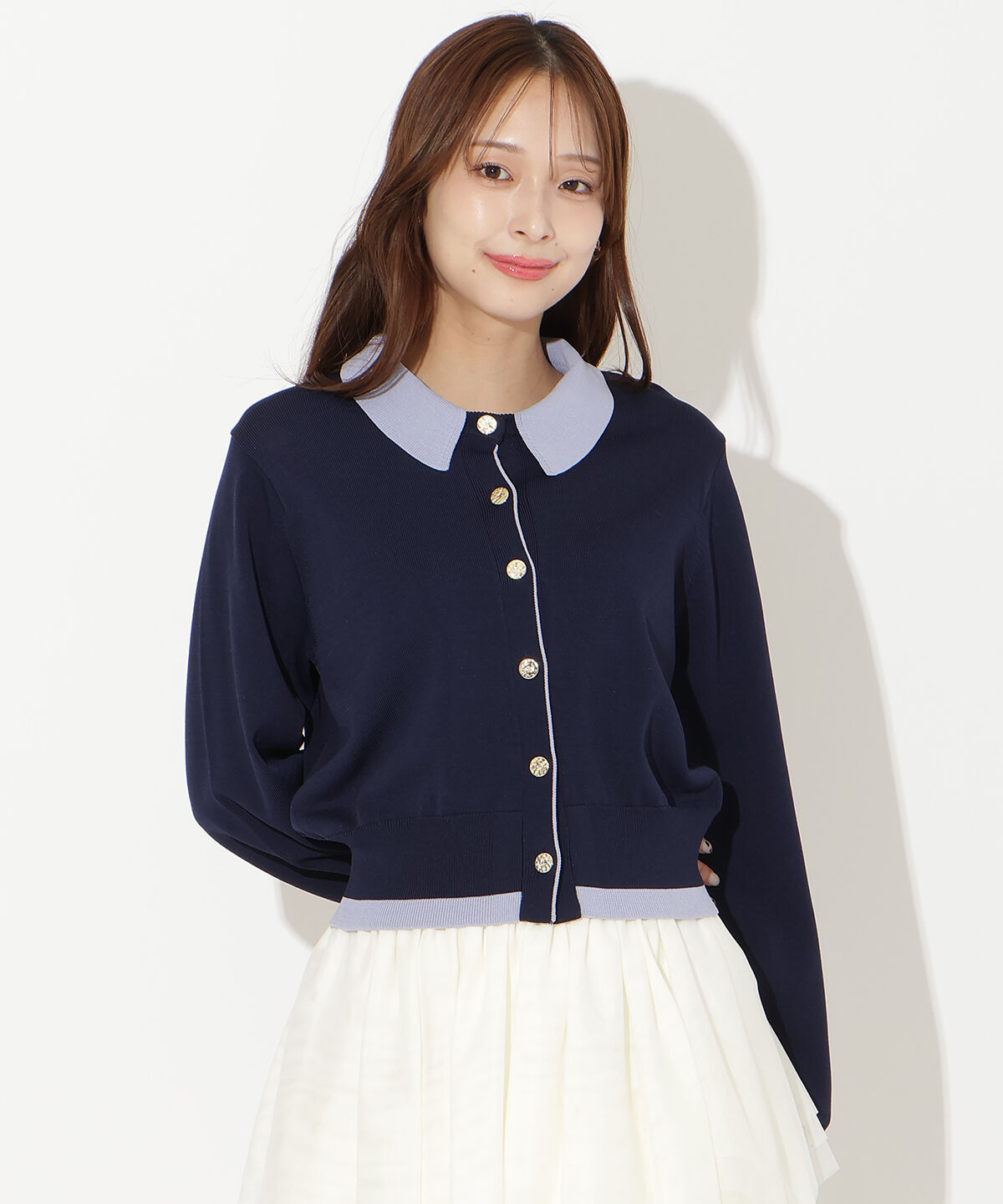 アンドクチュール「配色レイヤードライクニットカーディガン」|カーディガン|