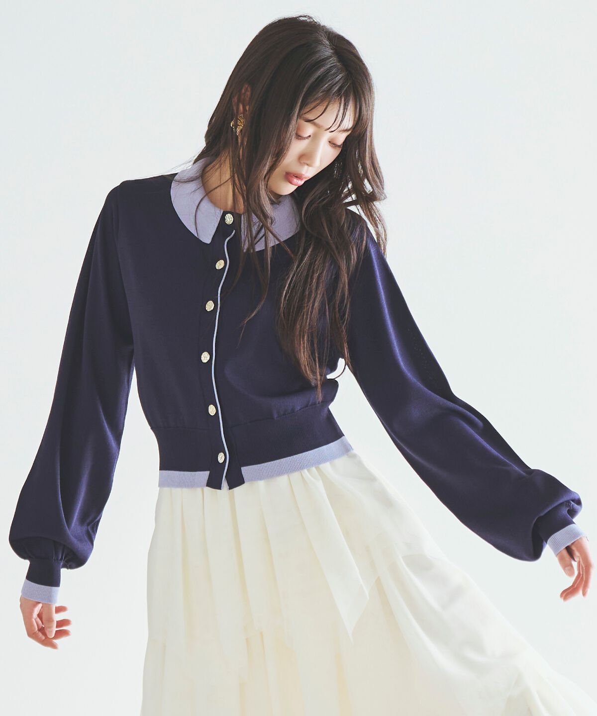 アンドクチュール「配色レイヤードライクニットカーディガン」|カーディガン|