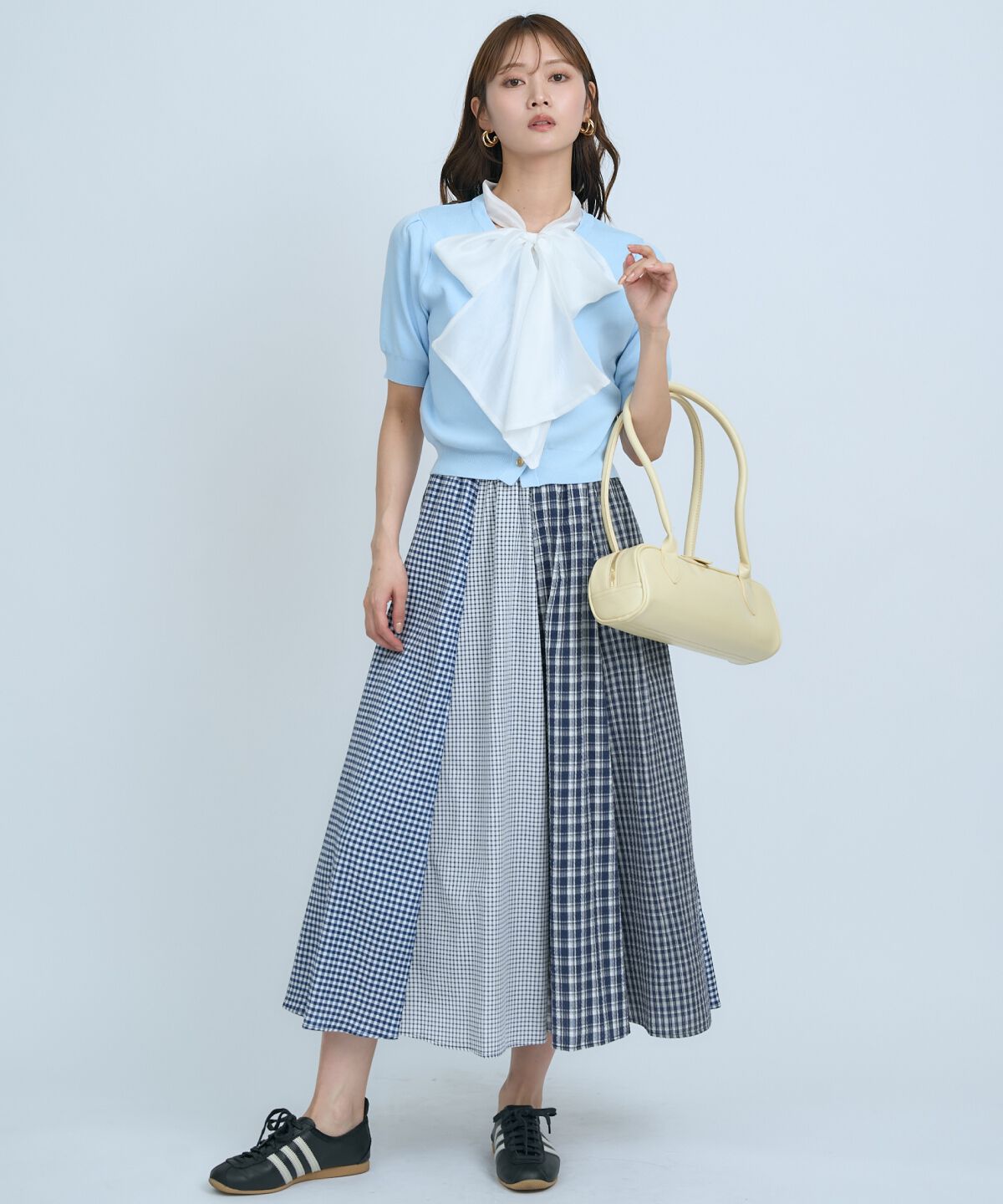 アンドクチュール「サッカーギンガム組み合わせスカート」|フレア|