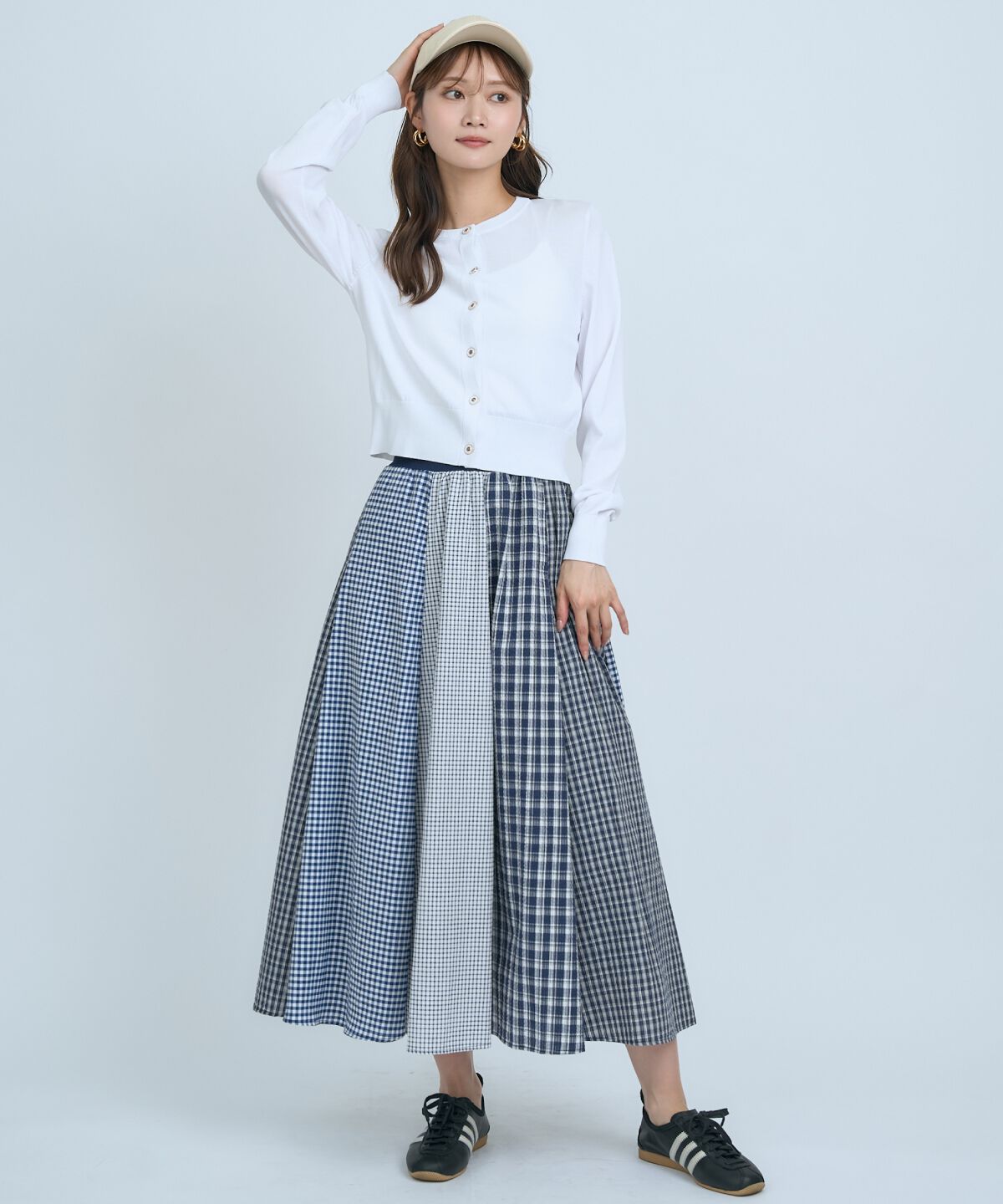 アンドクチュール「サッカーギンガム組み合わせスカート」|フレア|