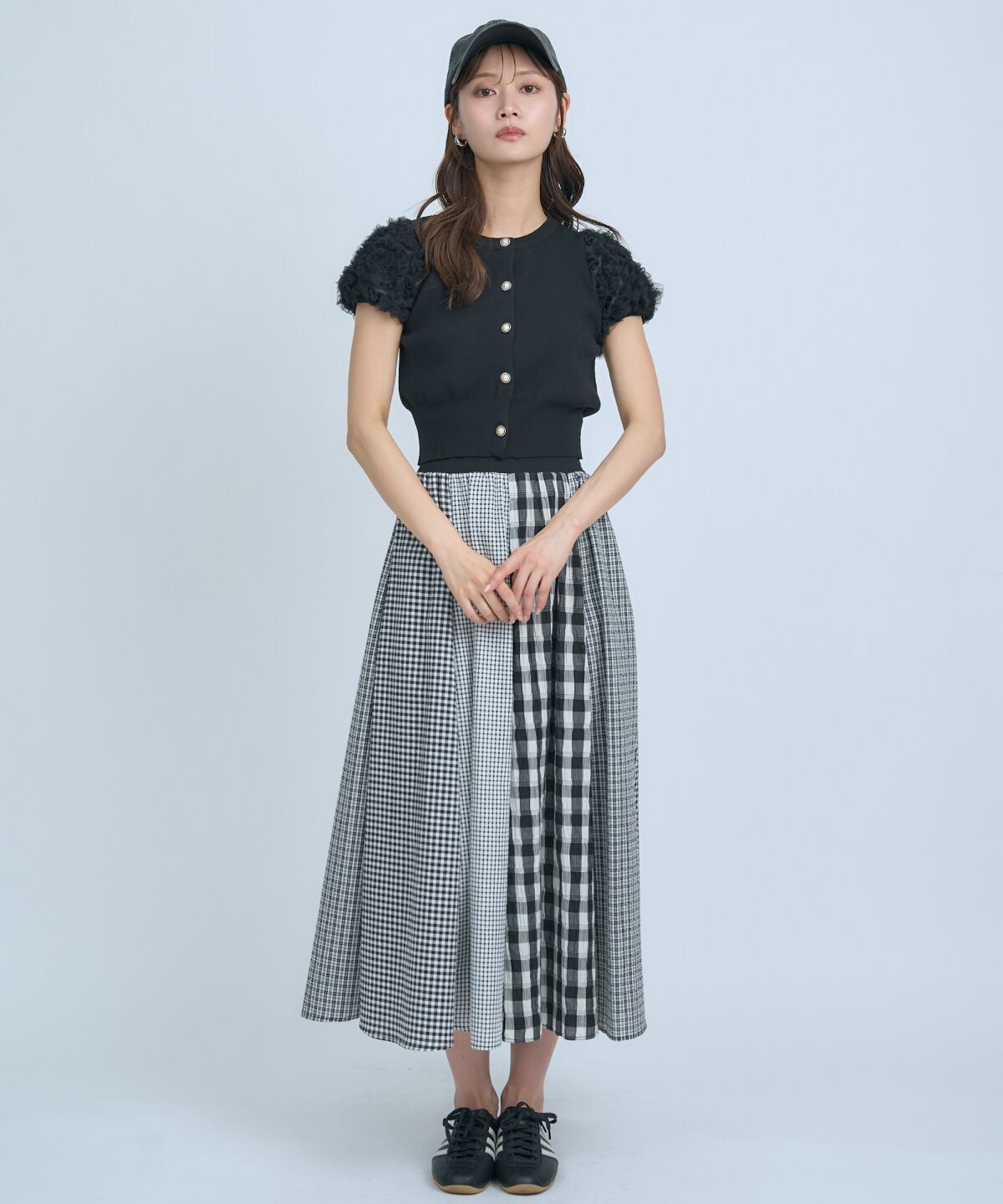 アンドクチュール「サッカーギンガム組み合わせスカート」|フレア|