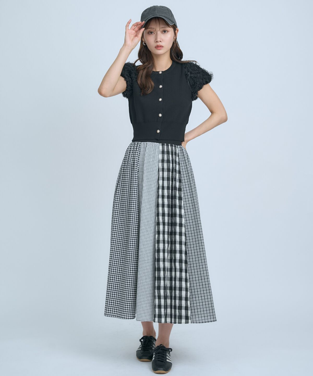 アンドクチュール「サッカーギンガム組み合わせスカート」|フレア|