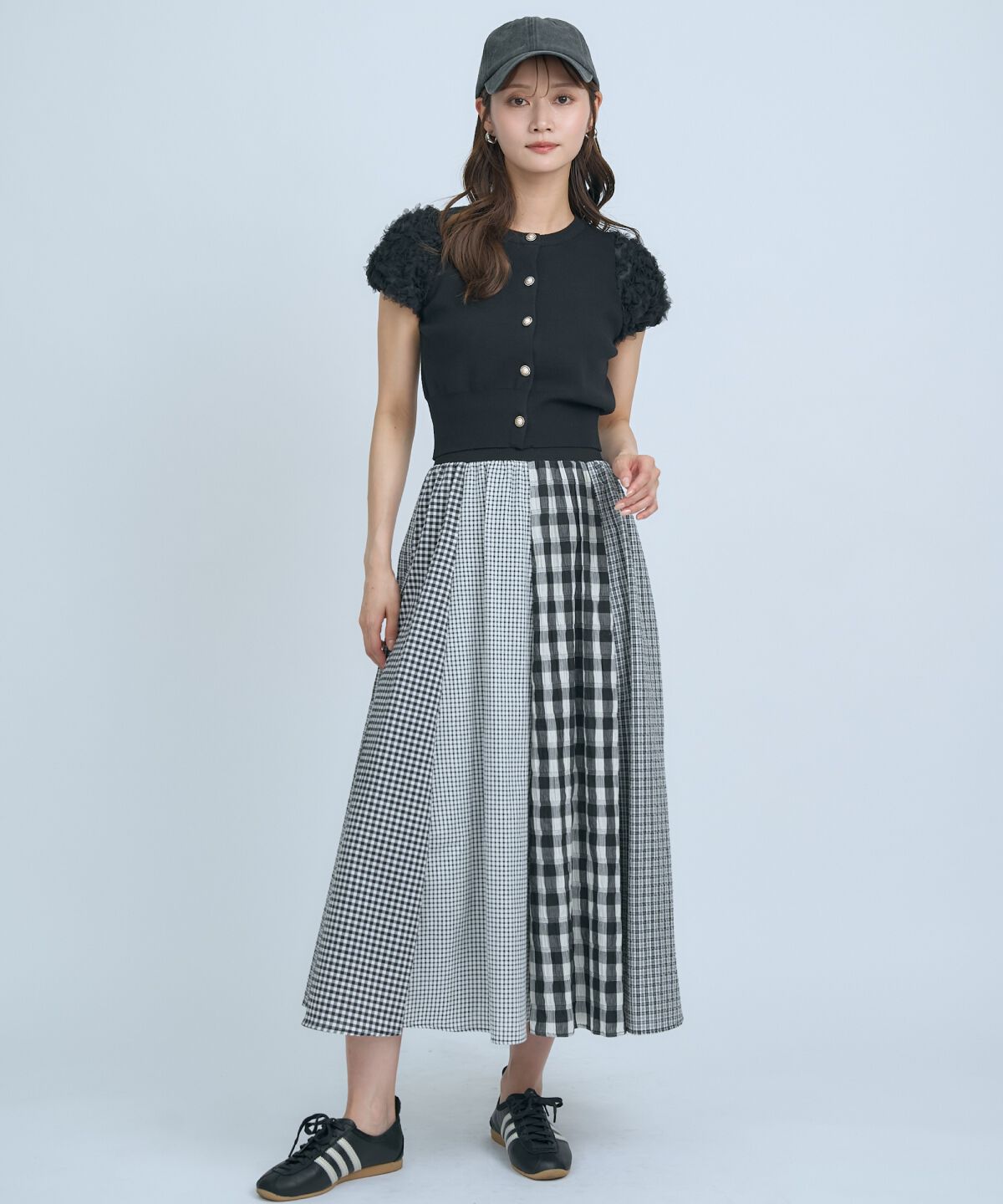 アンドクチュール「サッカーギンガム組み合わせスカート」|フレア|