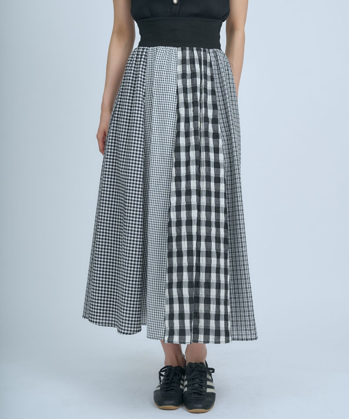 アンドクチュール「サッカーギンガム組み合わせスカート」|フレア|