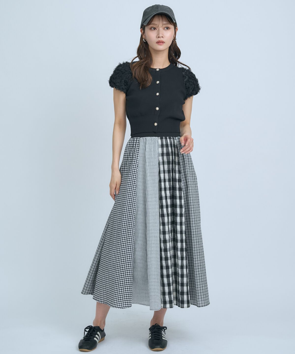 アンドクチュール「サッカーギンガム組み合わせスカート」|フレア|