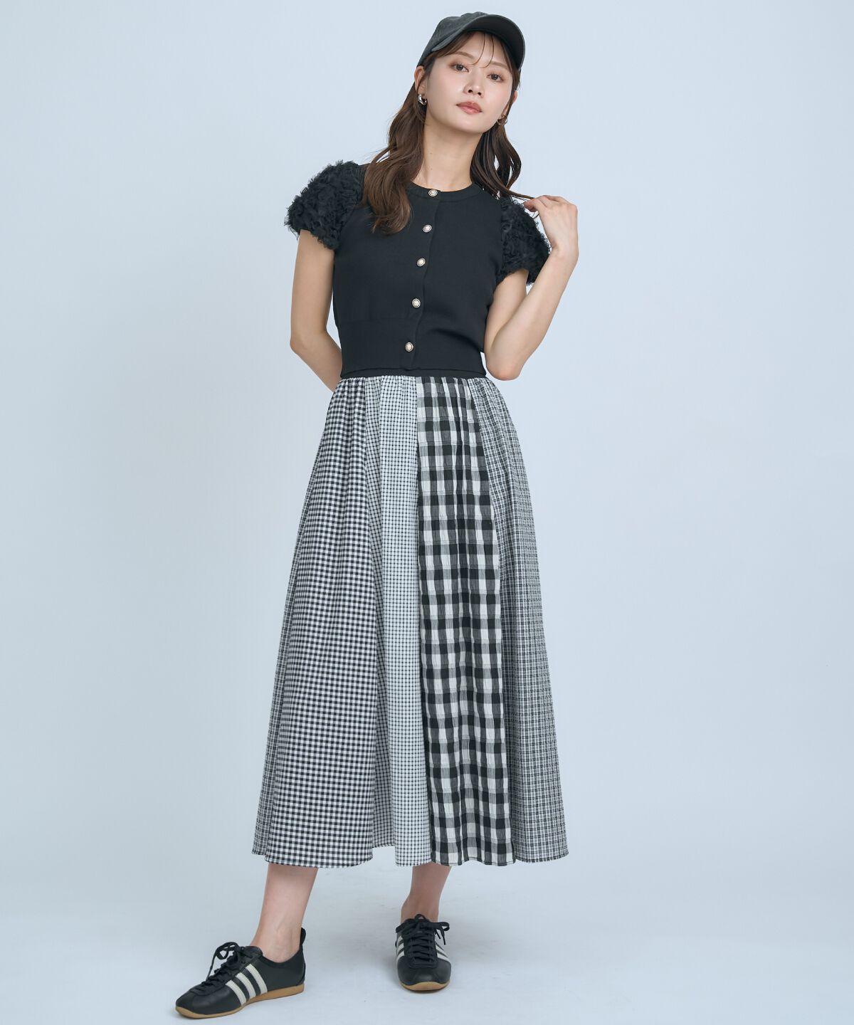 アンドクチュール「サッカーギンガム組み合わせスカート」|フレア|