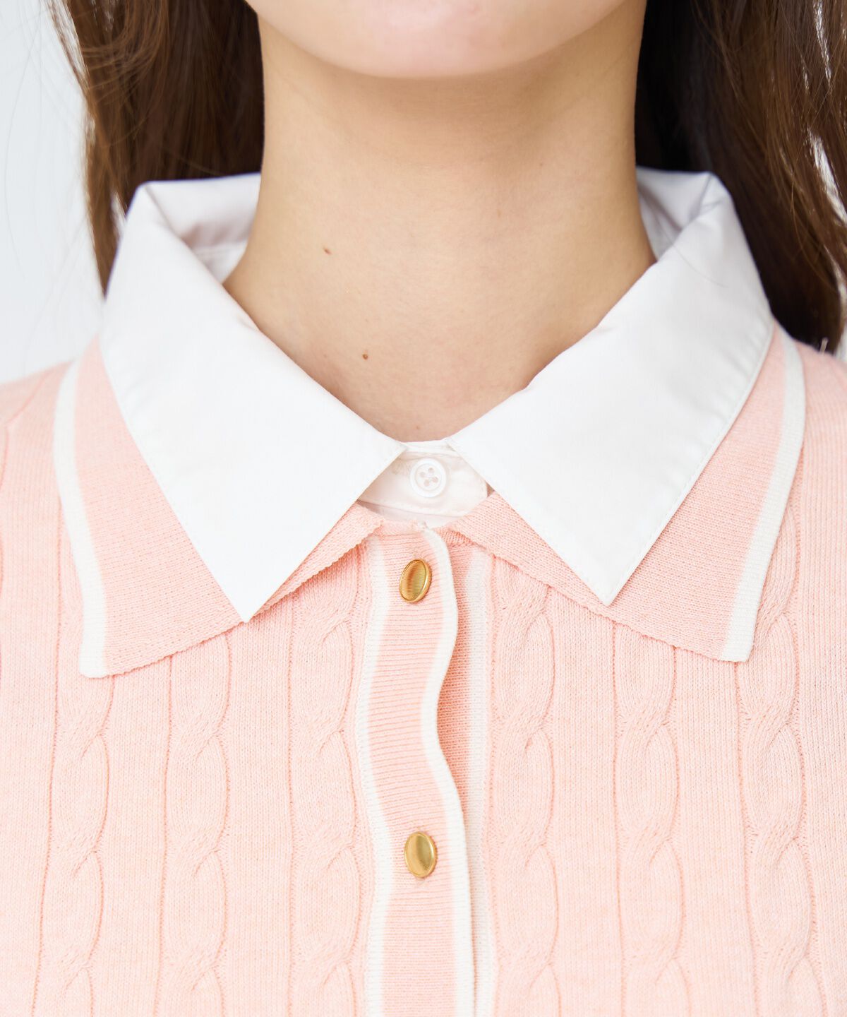 アンドクチュール「配色シャツ襟ペプラムニットプルオーバー」|ニット・セーター|