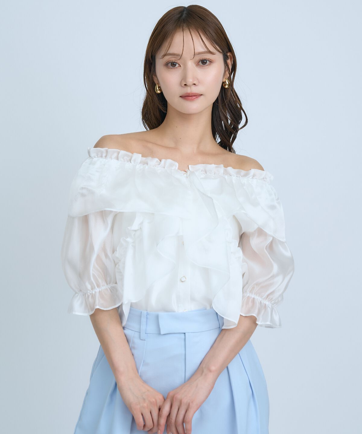 アンドクチュール「フリルクロスシアーブラウス」|シャツ・ブラウス|