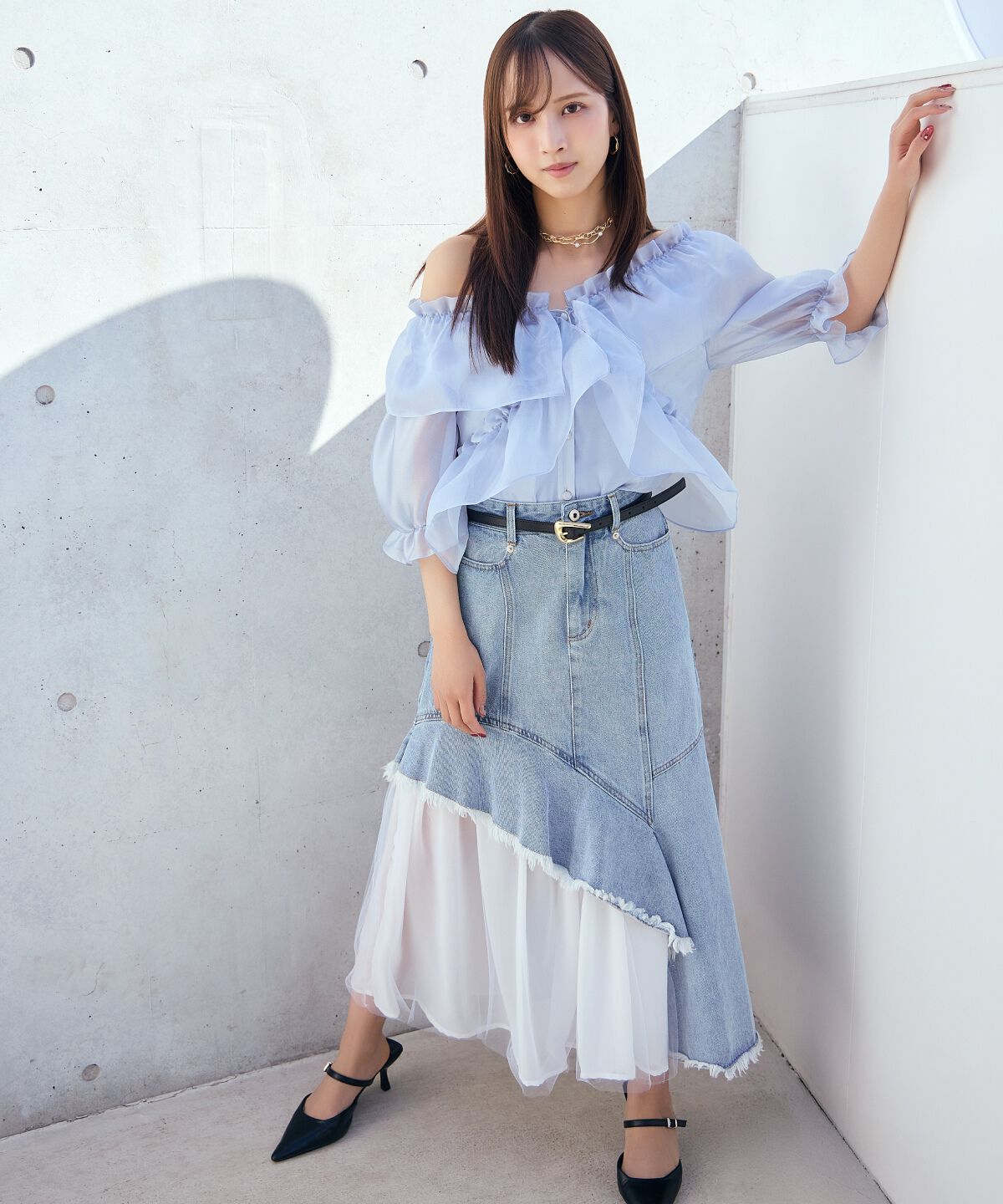 アンドクチュール「フリルクロスシアーブラウス」|シャツ・ブラウス|