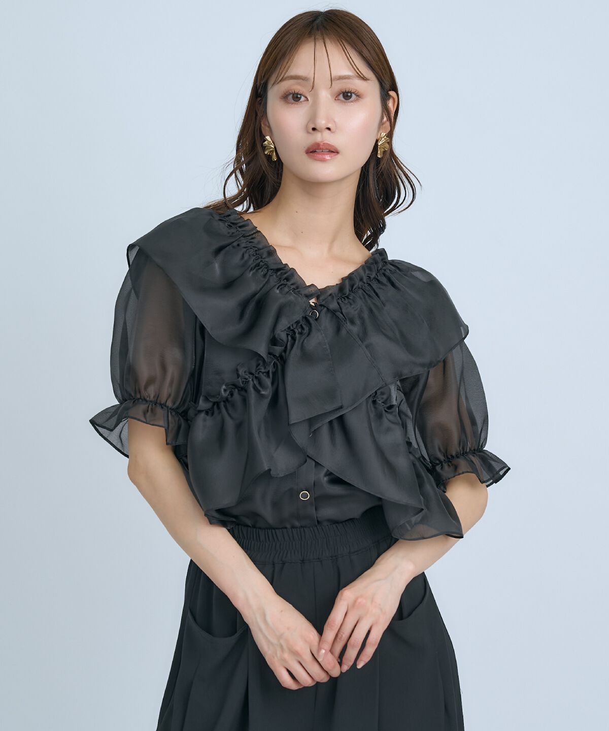 アンドクチュール「フリルクロスシアーブラウス」|シャツ・ブラウス|