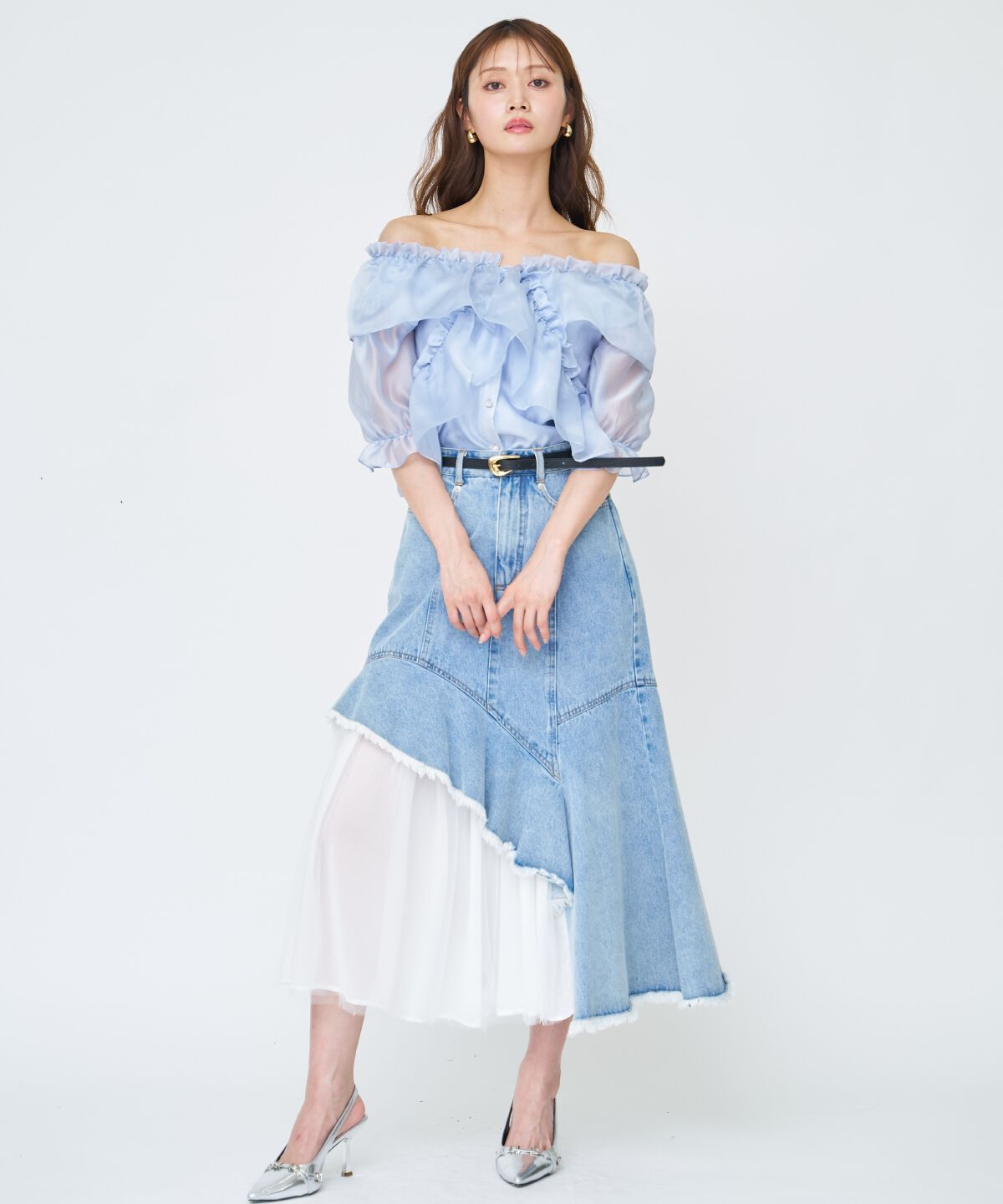 アンドクチュール「チュール切替デニムスカート」|スカート|