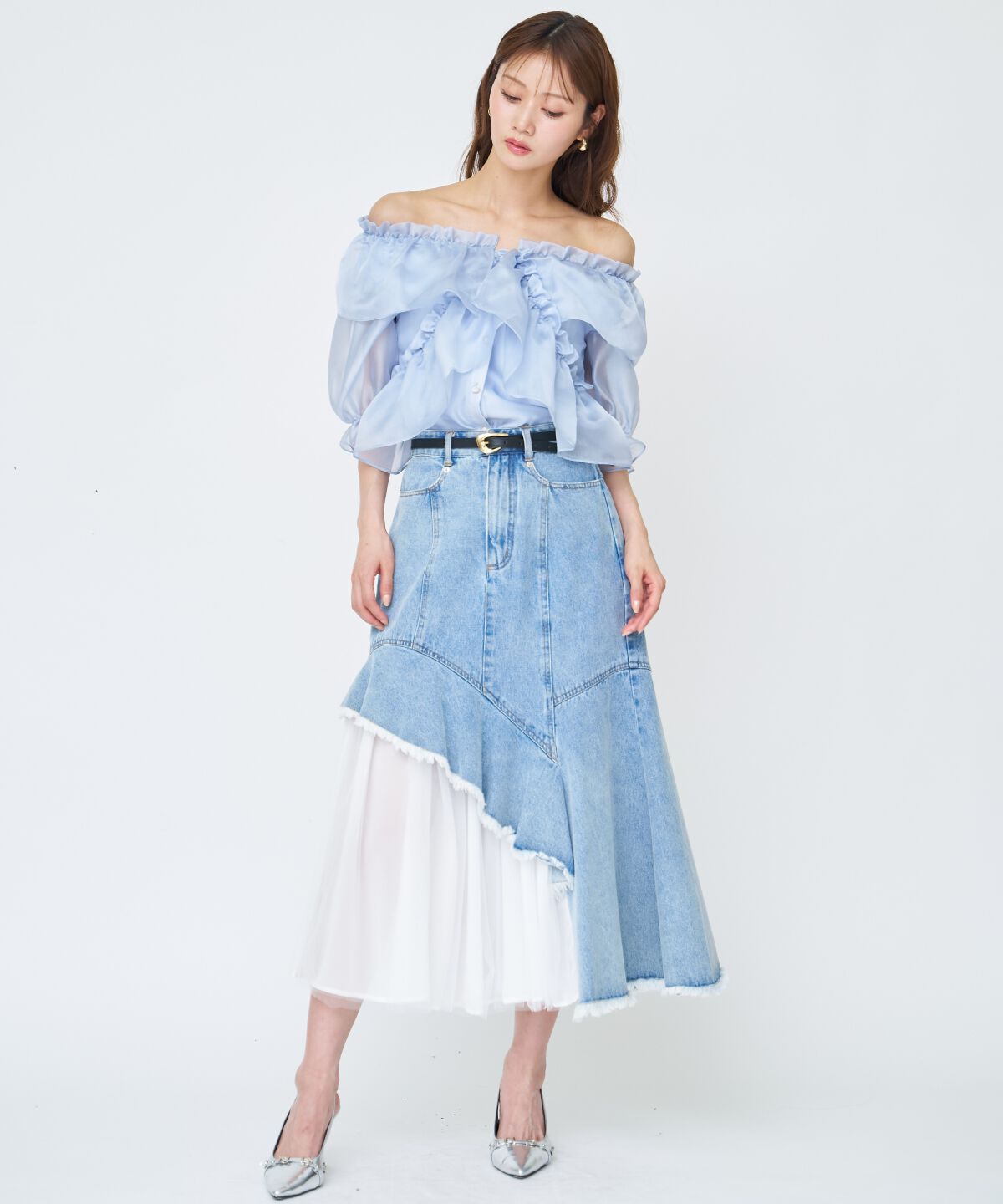 アンドクチュール「チュール切替デニムスカート」|スカート|