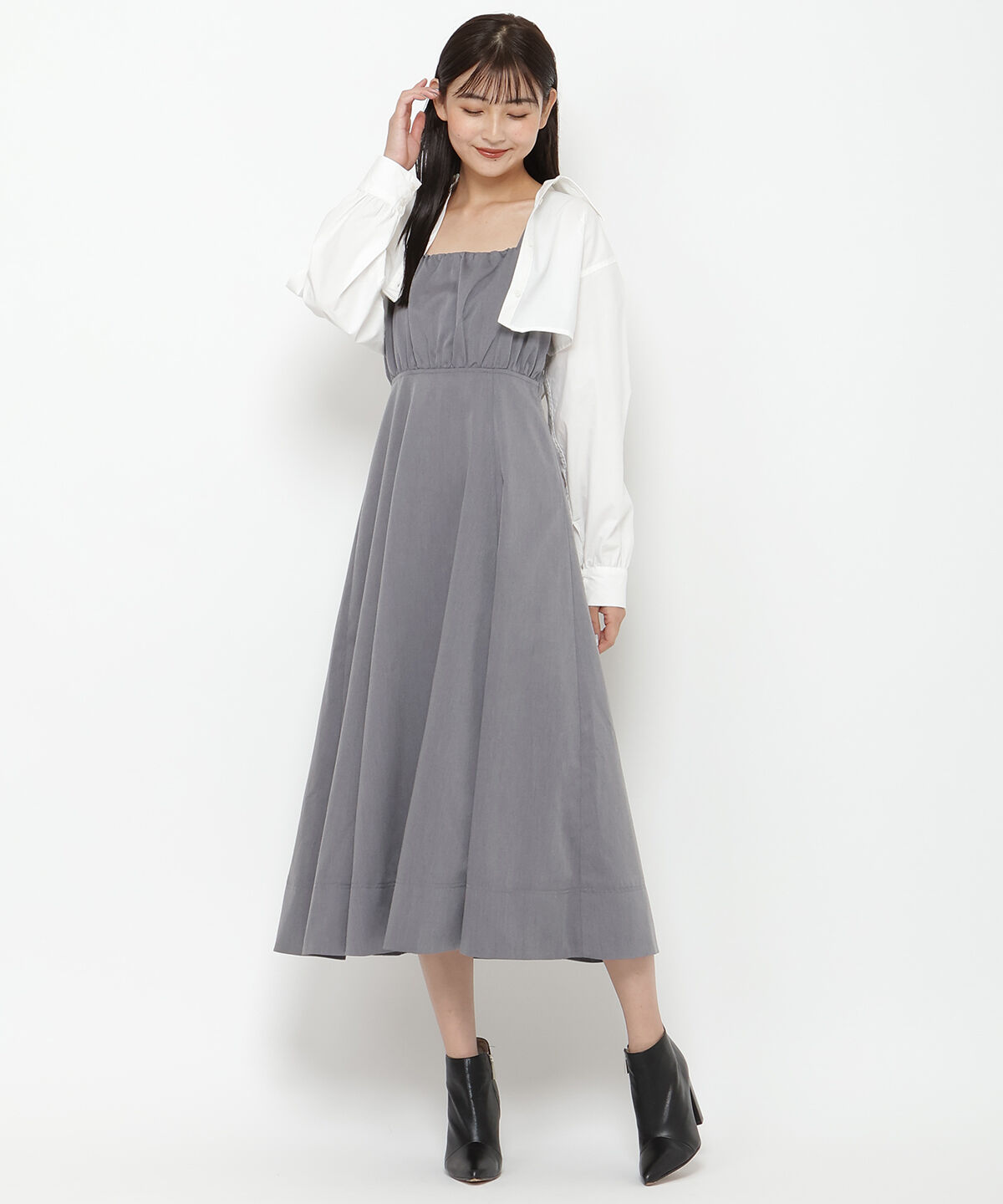 REDYAZEL「バックリボンシャツ＆キャミワンピセット」|ワンピース|グレー