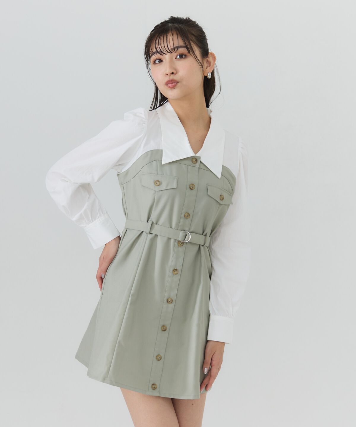 REDYAZEL「レイヤードデザインミニシャツワンピース」|ワンピース|