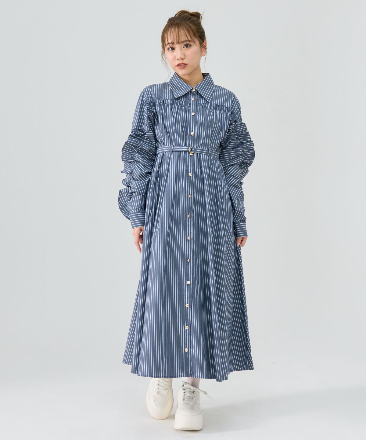 REDYAZEL「フリルシャツワンピース」|ワンピース|ネイビー