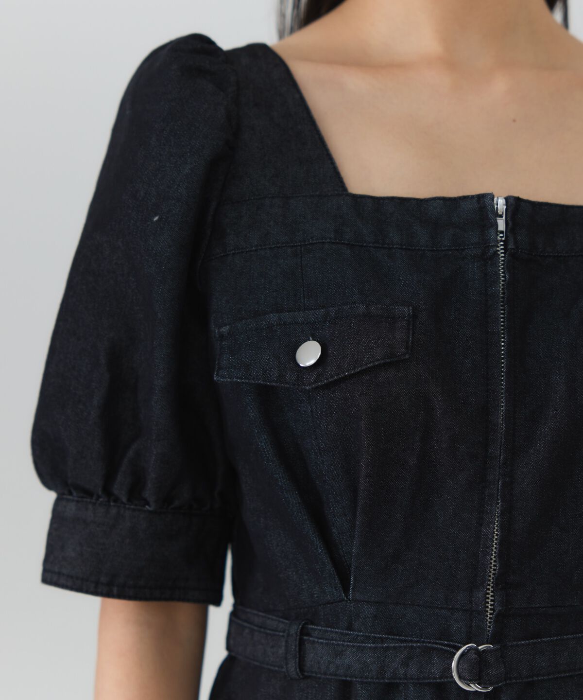 REDYAZEL「フロントジップスクエアネックフレアワンピース」|ワンピース|