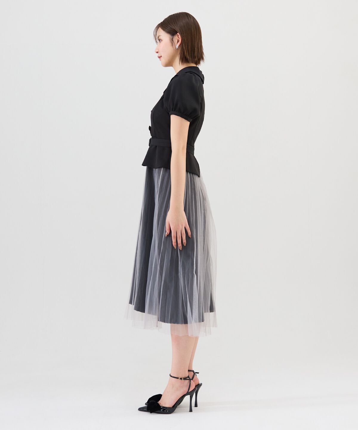REDYAZEL「ツイル&times;チュールプリーツワンピース」|ワンピース|