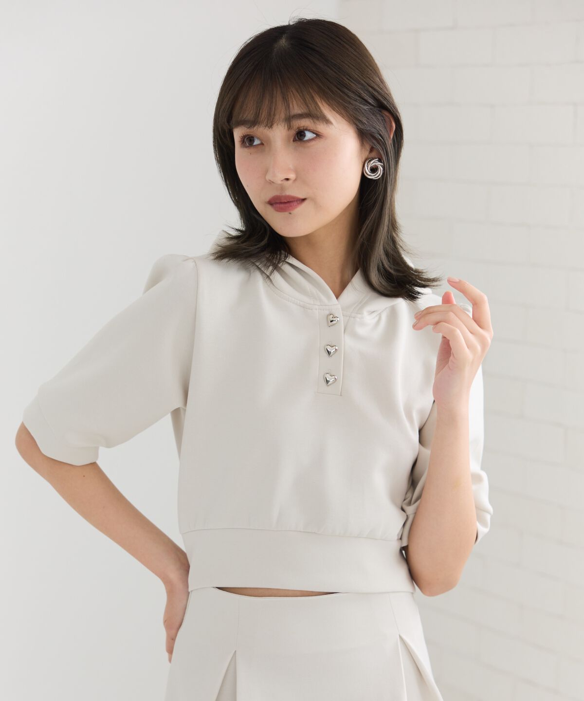 REDYAZEL「ハートボタンショートフーディー」|パーカー|