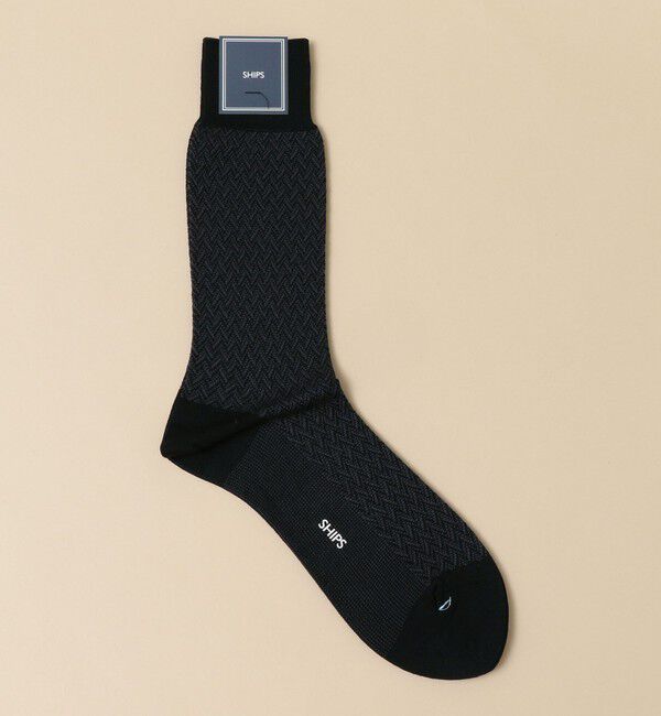 SHIPS「SHIPS:  へリンボーン コットン ドレス ソックス」|ソックス|ブラック