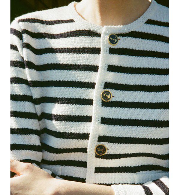 MACPHEE「【WEB限定】ハーフミラノリブボーダー クルーネックカーディガン」|カーディガン|62 ホワイト系