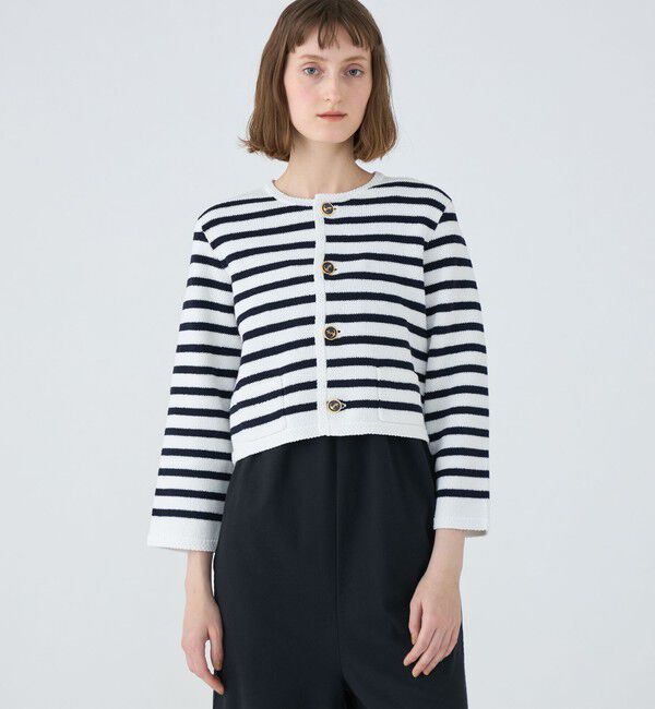 MACPHEE「【WEB限定】ハーフミラノリブボーダー クルーネックカーディガン」|カーディガン|