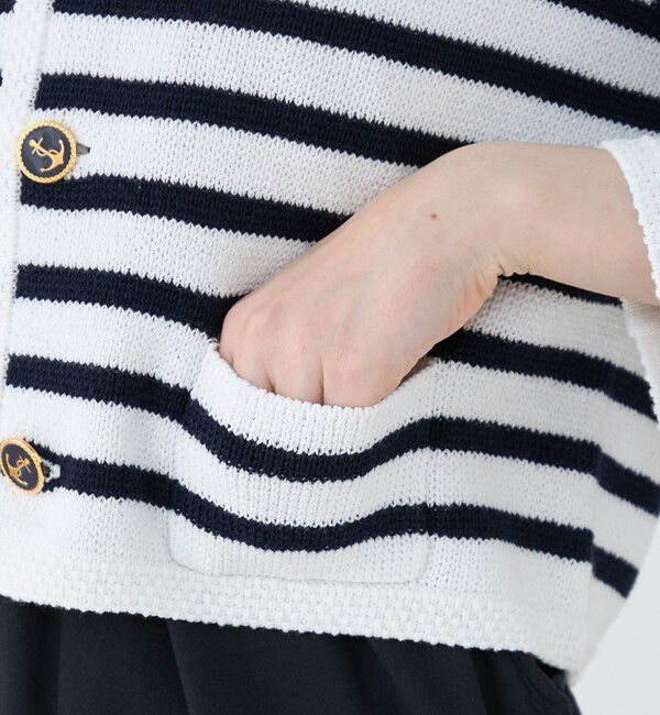 MACPHEE「【WEB限定】ハーフミラノリブボーダー クルーネックカーディガン」|カーディガン|
