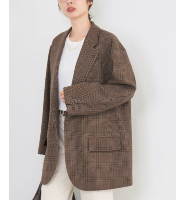 IENA「COUTURE D&rsquo;ADAM/クチュールドアダム BIG JK グレンチェック」|テーラードジャケット|ブラウン