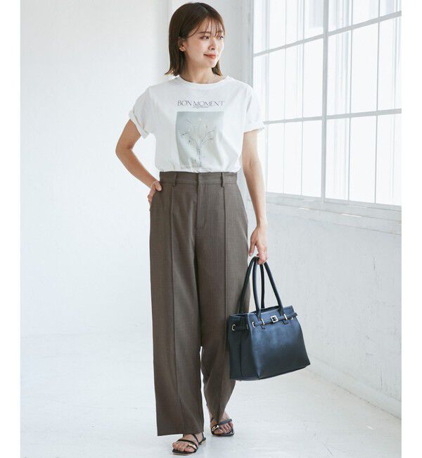 Rope&rsquo;Picnic「【UVカット・速乾】【リネンライク・シリーズ】ピンタックワイドスラックスパンツ/セットアップ対応」|チノ|