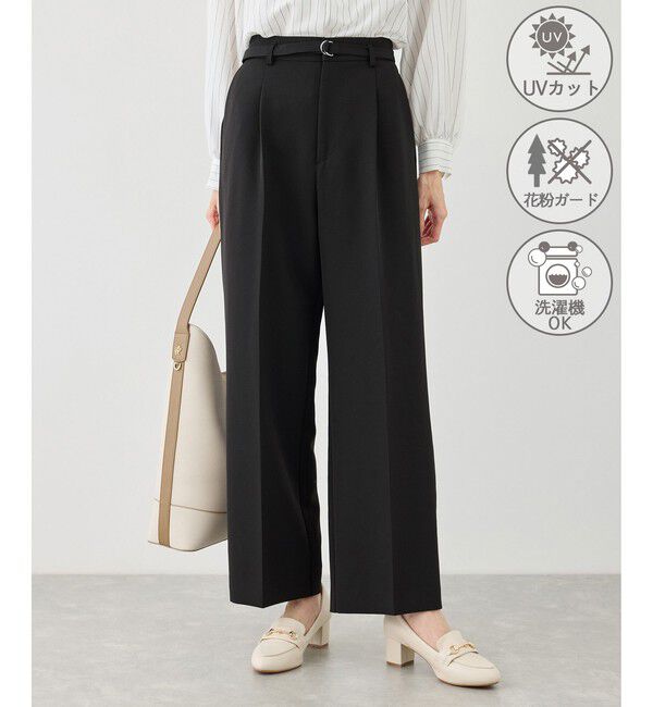 Rope&rsquo;Picnic「【WEB限定カラー】360&deg;ウルトラストレッチ ワイドパンツ/花粉ガード・入卒式・セットアップ対応」|チノ|ブラック(01)