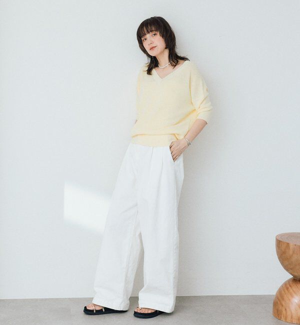  「【手洗い可能】ギマコットン片畦Vネックニット」|ニット・セーター|