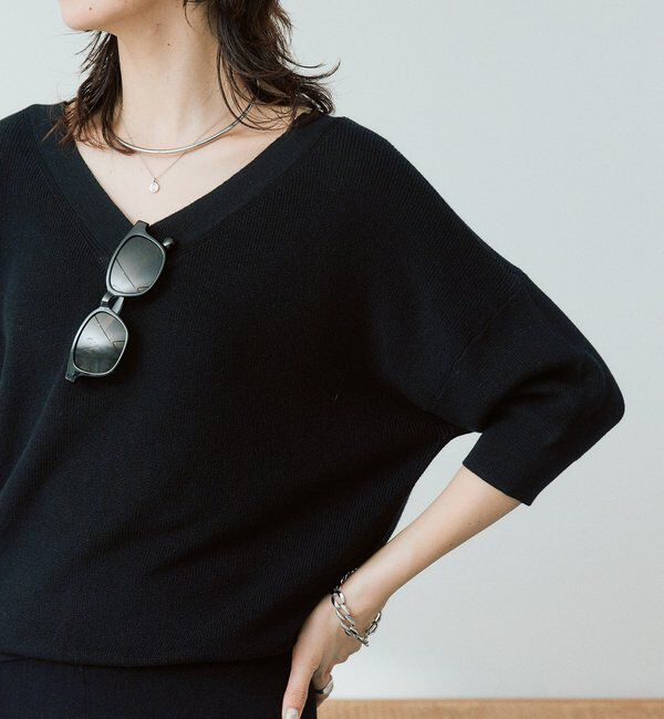  「【手洗い可能】ギマコットン片畦Vネックニット」|ニット・セーター|