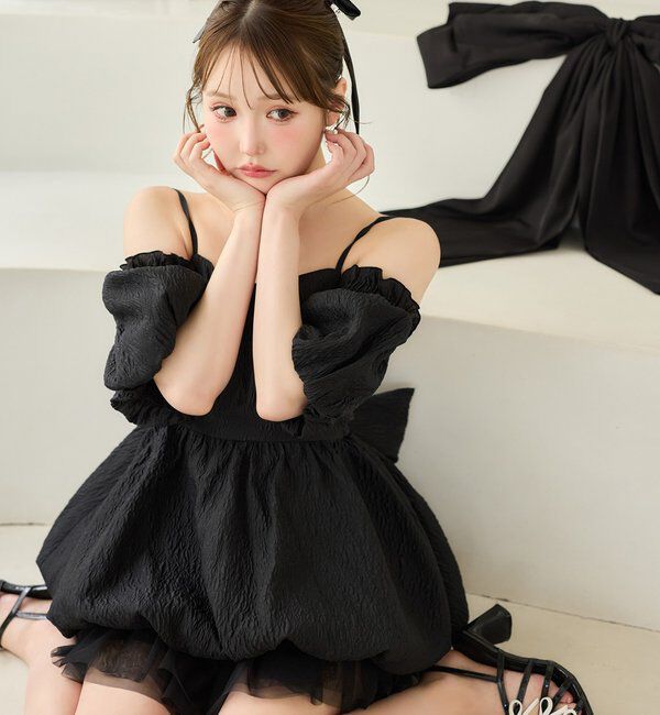  「【Black Ribbon Collection】異素材バルーンミニワンピース」|ワンピース|