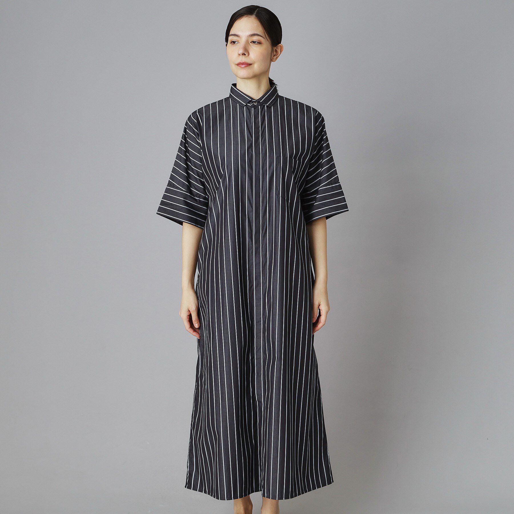 DRESSTERIOR「TICCA（ティッカ）テント半袖ストライプシャツワンピース」|ワンピース|