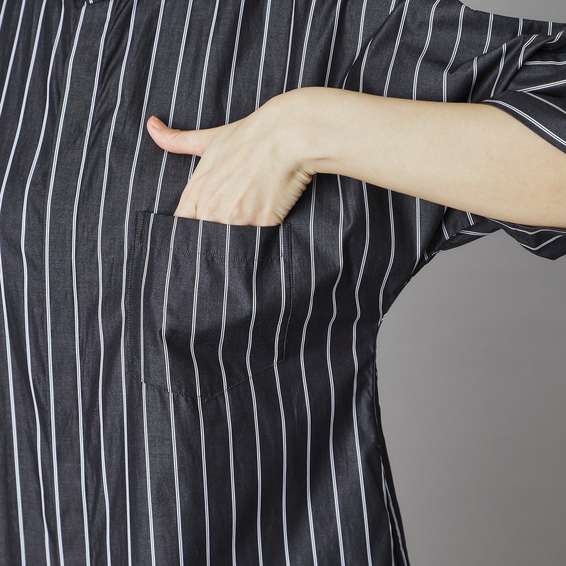 DRESSTERIOR「TICCA（ティッカ）テント半袖ストライプシャツワンピース」|ワンピース|