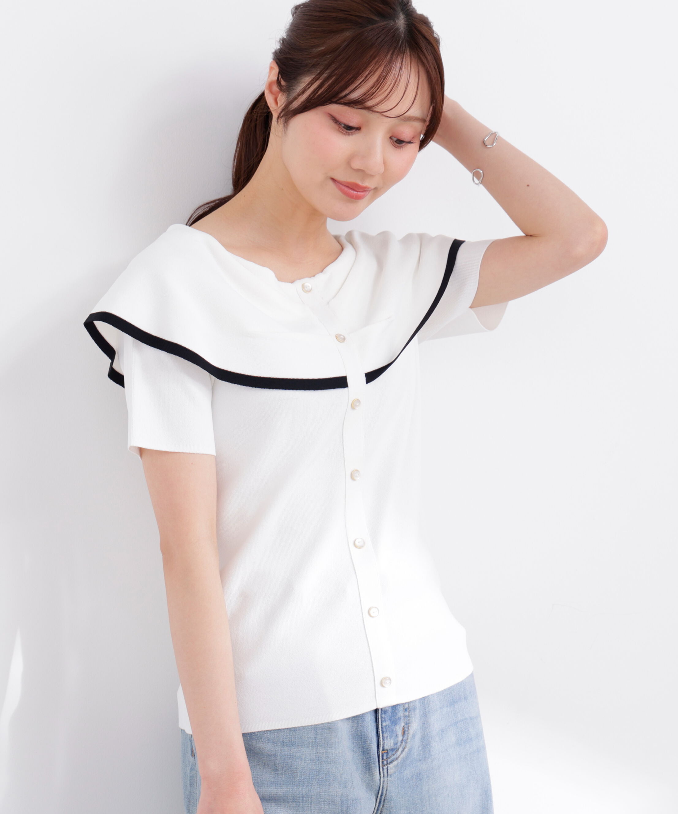 PROPORTION BODY DRESSING「トリムラインケープニットトップス 26SS」|ニット・セーター|