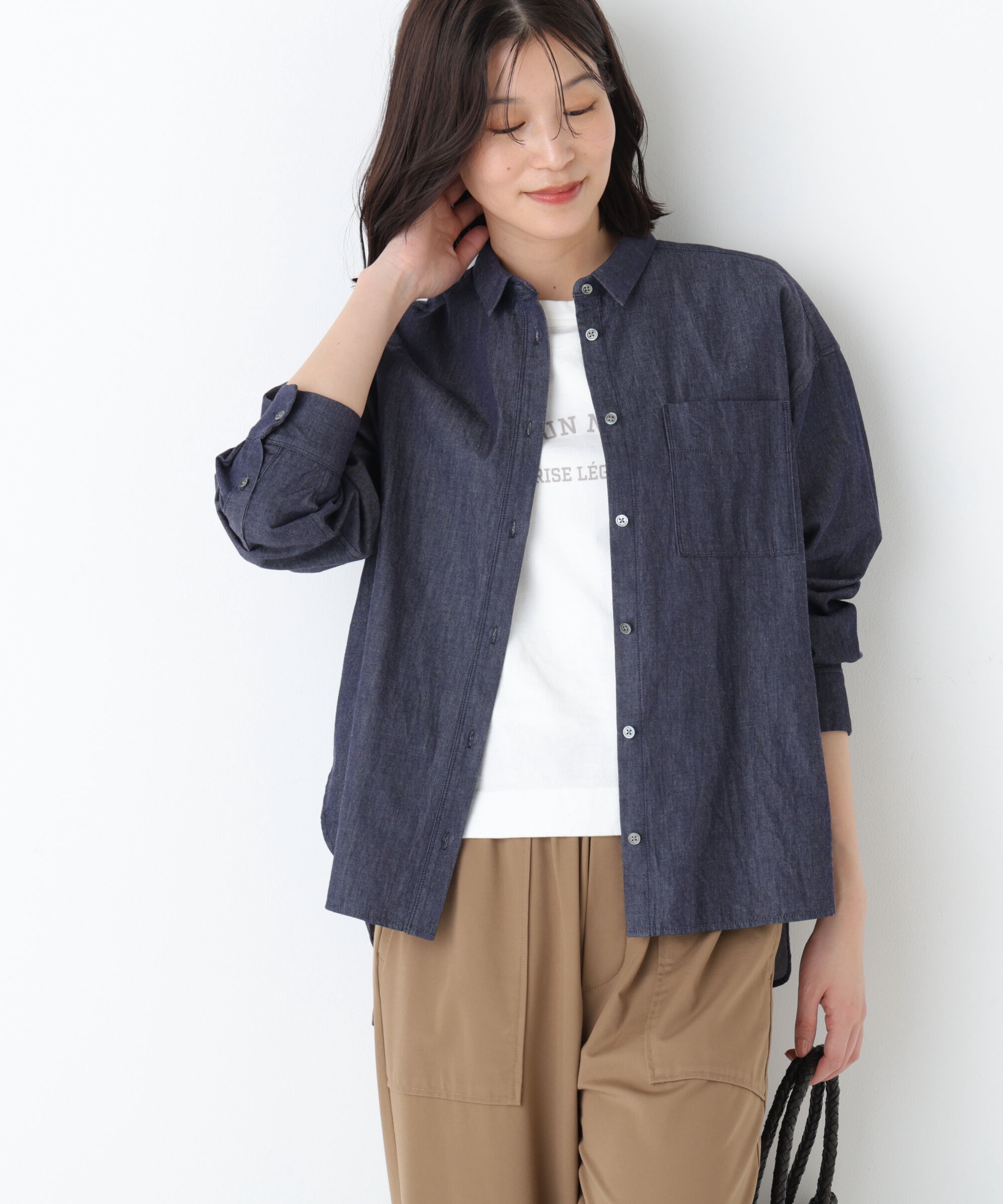  「◆ライトオンデニムシャツ」|シャツ・ブラウス|ネイビー