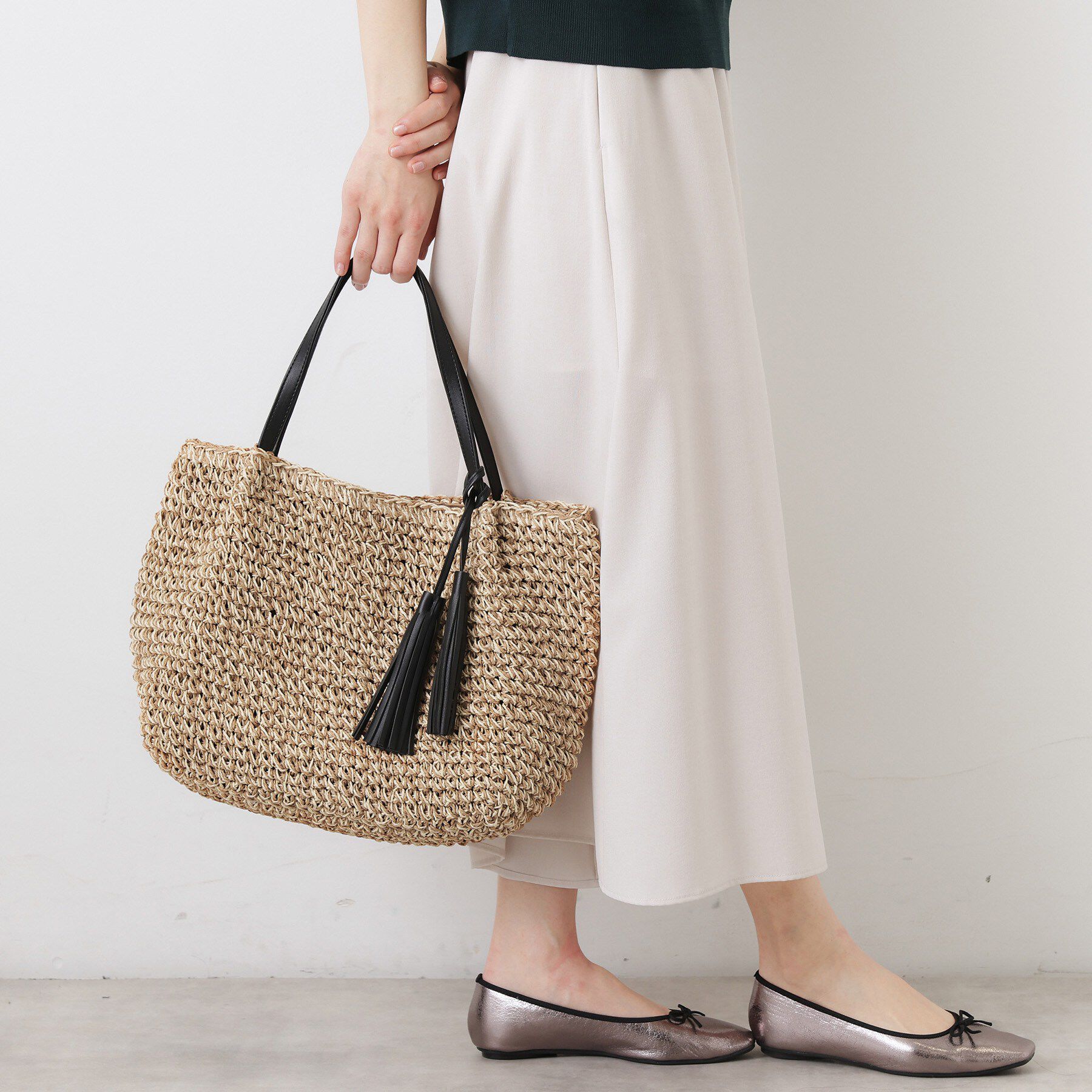 Dessin「ペーパーメッシュ タッセル付き配色トート」|トートバッグ|ブラウン(543)