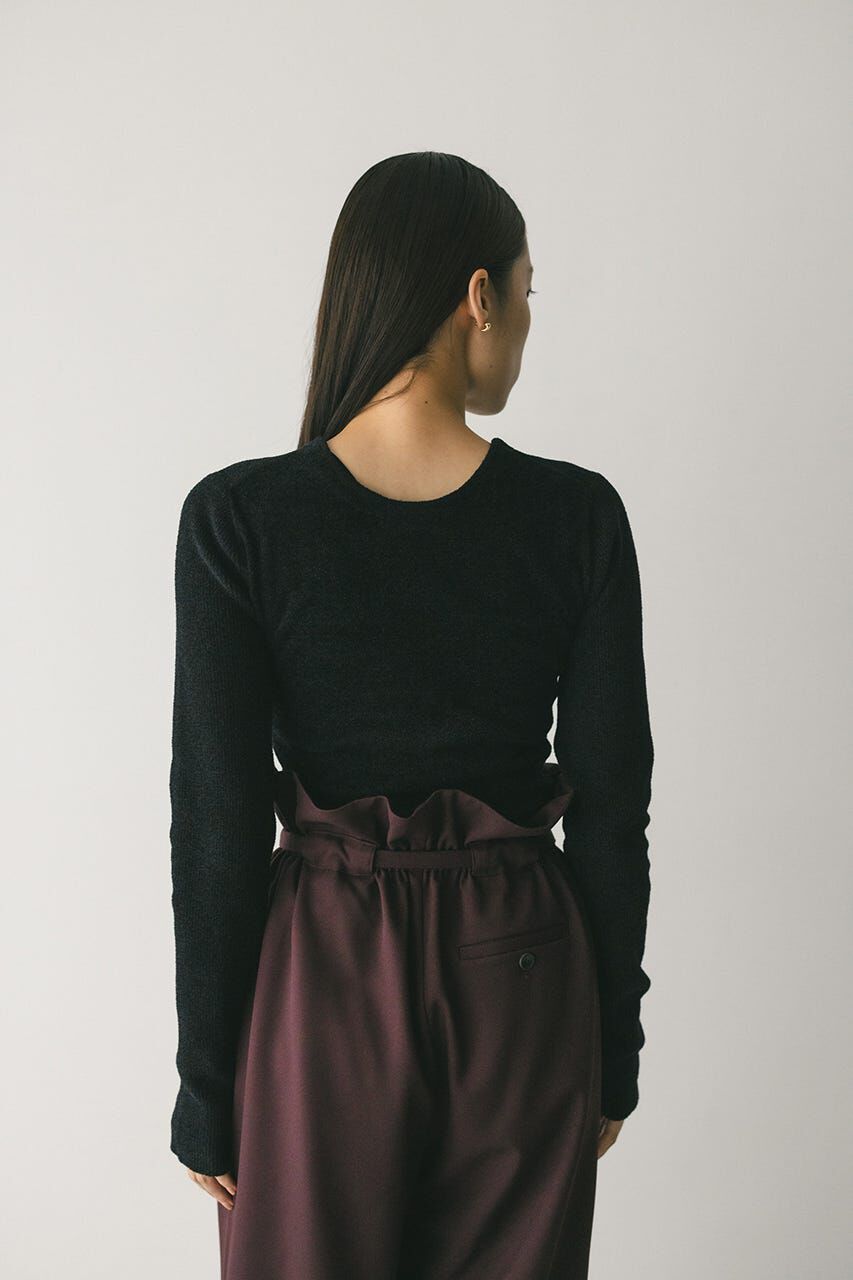 STYLEMIXER「バックオープンベロアショートニット」|ニット・セーター|BLK