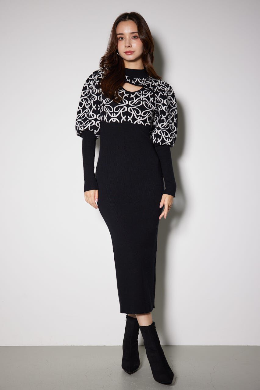 rienda「ロゴジャガードニットタイトワンピース」|ワンピース|