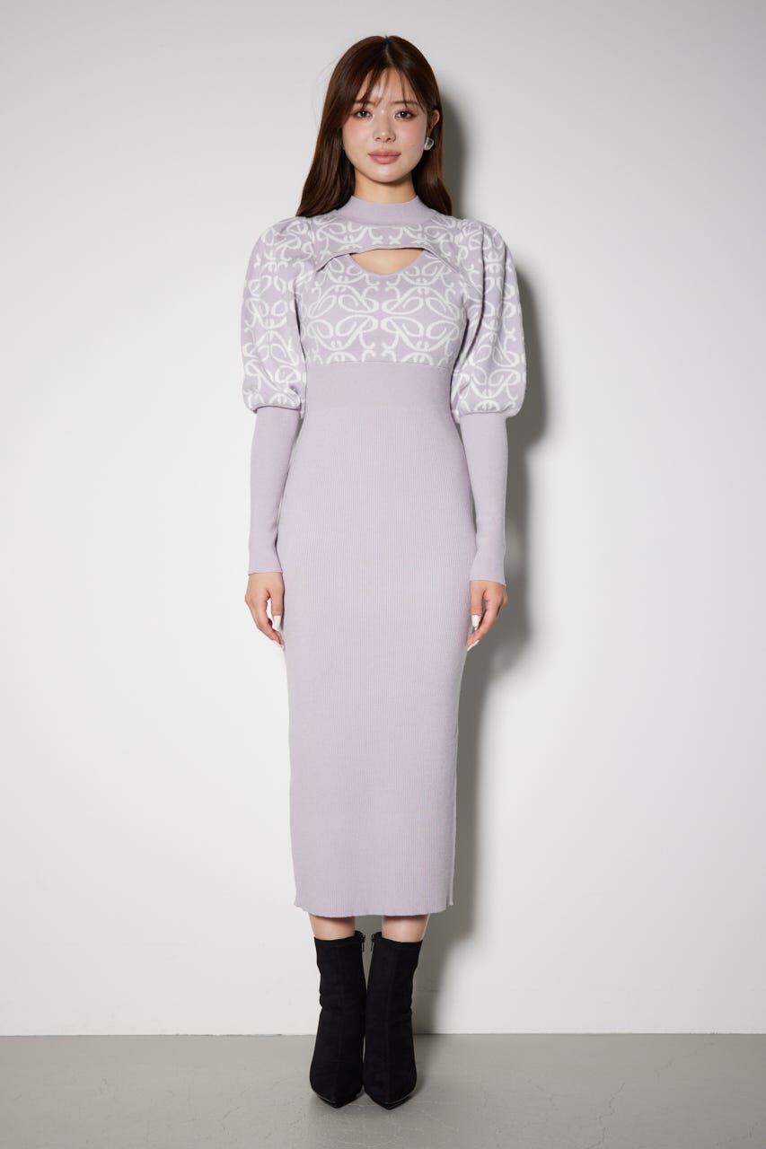 rienda「ロゴジャガードニットタイトワンピース」|ワンピース|